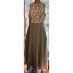 Azazie Lace Overlay Floral Pattern bodice sage bottom Sleeveless Dress A10 Photo 2