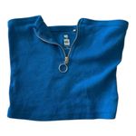 PacSun  XS blue ribbed tube top v-neck front zipper strapless ribbed crop top Y2K Photo 4