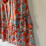 Crown & Ivy  L Orange Blue Floral Top Ruffle Bell Sleeve Scoop Neck Tie Boho Photo 4