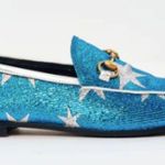 Gucci | Jordaan Blue Star Silver Metallic Loafers with Gold Horsebit Size 34.5 Photo 0