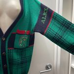 Vintage Preppy Green & Navy Plaid Knit Cardigan Photo 5