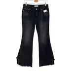 Free People  Vintage Flared Jeans Black Ash Denim Raw Hem‎ Size 27 Photo 2