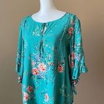 LC Lauren Conrad LAUREN CONRAD | Green Floral Blouse Sz L Photo 6