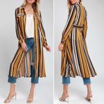 Lulus Cannes Golden Yellow Metallic Striped Long Sleeve Duster Womens Size Small Photo 8