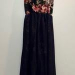 Navy Blue Floral Romper with Sheer Overlay Skirt Size L Photo 1
