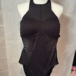 Kenneth Cole  Reaction Black Striped One-Piece Swimsuit Photo 5