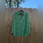 Susan Graver  Womens Shirt Medium Green  Floral‎ Long Sleeve Sheer Tunic Blouse Photo 1