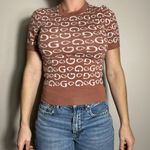 Guess Y2K  Tan White Monogram Short Sleeve Top Size Medium Photo 4