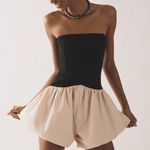 Anthropologie  Maeve Women’s Strapless Black Cream Bubble Shorts Romper Sz Medium Photo 0