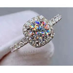 Boutique NEW 2 Ct Pave Halo Round Platinum S925 Diamond Engagement Ring‎ | Sz 7.5 NEW Photo 9