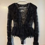 Bebe Vintage  Black Lace Ruffle Bodysuit Emo Grunge XS Photo 0