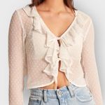 Abercrombie & Fitch New while polka dot tie-front ruffle mesh long sleeve small Photo 0