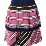 Anthropologie Maeve Ellery Striped Tiered Mini Skirt Pleated Pink Navy Size 6 Photo 0