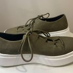 Eileen Fisher  Prescot Sneaker 6.5 Olive Green Nubuck Platform Lace-Up Shoes Photo 0