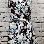 Parker ‎ Black Floral Print Silk Leather Wrap Dress Photo 0