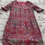 Caroll pink floral geometric 100% cotton shift dress, size 38 or US S France Photo 0