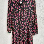 Diane Von Furstenberg  Chrissie Silk Blend Long Sleeve A-Line Dress Black/Pink S Photo 2