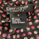 Karen Kane black pink silk floral sheer peasant tunic blouse with bell sleeves S Photo 9