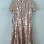 Eliza J NWT Sequin Neutral Blush Ruffled A-Line Asymmetric Ruffle Hem Dress Photo 3