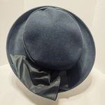 Eric Javits Womens Hat Navy Wool Satin black bow Fedora Church Dress wide brim Blue Photo 2