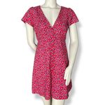 My Michelle  Sundress‎ Red Floral Ditsy Print Dress Medium Flutter Sleeves V-Neck Photo 10