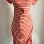 Isabel Maternity by Ingrid & Isabel Striped Short Sleeve Shirred T-Shirt Dress Orange Medium Photo 0