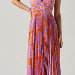 ASTR the Label Blythe Floral Plisse Midi Dress Orange Purple Flower Women Medium Photo 0