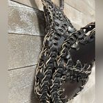 Leather Double big Woven 60s Vintage boho rustic handbag tote Black Photo 2