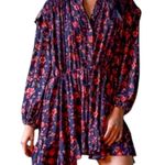 Free People Flower Fields Mini Dress Burgundy Ballon Sleeves Ruffles Boho Small Photo 0