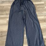 LuLaRoe blue chambray and white striped, paper bag style wide leg pants Diane Photo 3