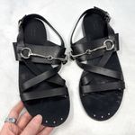 Gucci  Juliette Horsebit Leather Strappy Slingback Flat Sandal Shoes Black 40 Photo 3