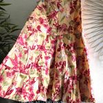 1990s Pastel Pink and yellow floral boho midi tiered skirt with a side zipper Size 14 Photo 0