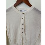 ZARA  Womens Sweater Size M Henley 1/2 Button Long Sleeve Top Linen Blend Cream Photo 1