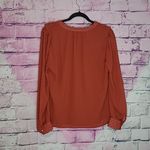 J. CREW FACTORY CLIP DOT RUFFLE BUTTON UP SHIRT SPLIT V NECK LINED DEEP ORANGE M Size M Photo 1