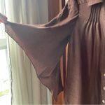 Nanette Lepore  Fluted Sleeve Shimmer Brown Button Down Blouse Photo 3
