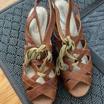 Giani Bernini ⭐ Cognac Luggage Leather Strappy Caged Peeptoe Wedge Sandals Size 6 Photo 0