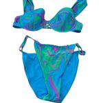 We Wore What CLAUDIA Underwire Blue Purple Tanga Bikini Size LARGE Photo 0