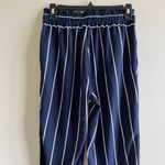 ZARA TRF Striped Straight Leg Crop Trousers Drawstring Waist Womens Size XS Navy Photo 4