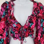 For Love & Lemons  Scarlett Floral Ruffle Crop Top Pink Multi XS Photo 5