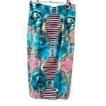 Tracy Reese Silk Blend Pencil Skirt Colorful Pink & Blue Stretch Sz 8 Dopamine Photo 1