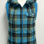 Burton Turquoise Blue Green Black Plaid Hooded Dry Ride Zip Up Collared Vest Photo 0