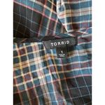 Torrid  Memory Plaid Shirttail‎ Kimono Lightweight Sheer Blue Beige Wine 1 1X Photo 6