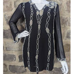 KARMA Pink Tunic Blouse Black‎ White Beaded Rhinestone Woman's Size Small Black Photo 1