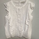Loft  Textured White Blouse with Ruffle Detail Photo 0