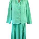 Vintage 70s 80s Mint Green Textured Skirt Suit Pleated Skirt 16 1/2 Size L Photo 0