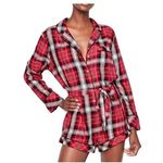 Victoria's Secret Victoria’s Secret Women's Size Small Red Plaid Sleep Belted Romper Photo 0