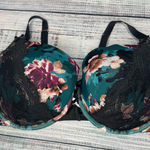 Cacique  Lane Bryant 44F Lightly Lined Balconette Bra Teal Floral Lace Overlay Photo 0