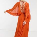 ASOS Rusty Orange🍊Chiffon Maxi Dress Dome Sleeve Open Back Lace Up Photo 1