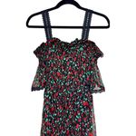 The Kooples  Off Shoulder Black Rose Print Dress Elastic Waist Women’s Size 2 Photo 2