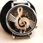 Source Unknown NWOT Treble Clef Hallow Glass Silver Tone Link Band Unisex Works Great Watch Photo 1
